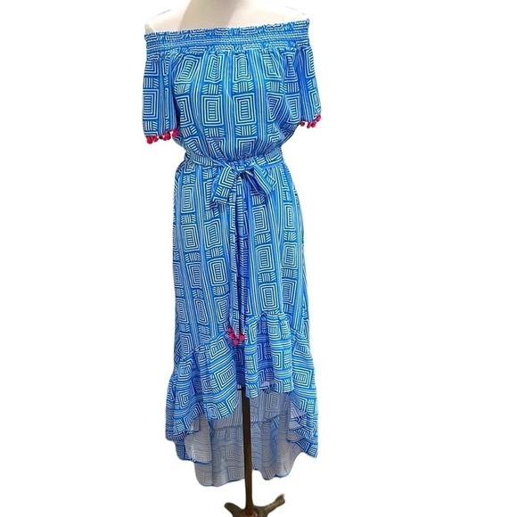 NWT Flying Tomato Geo Print Off Shoulder High Low Maxi Dress SZ S - Picture 1 of 7
